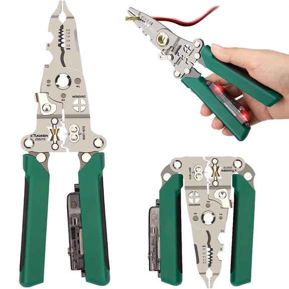 Wire Stripper, 8-in-1 Multi-Tool for Electrical Work, Professional Electrician Tool with Cushioned Grip, Strips Cuts Crimps Wire Puller for House Automotive Workshop Use (1*Wire Stripper)