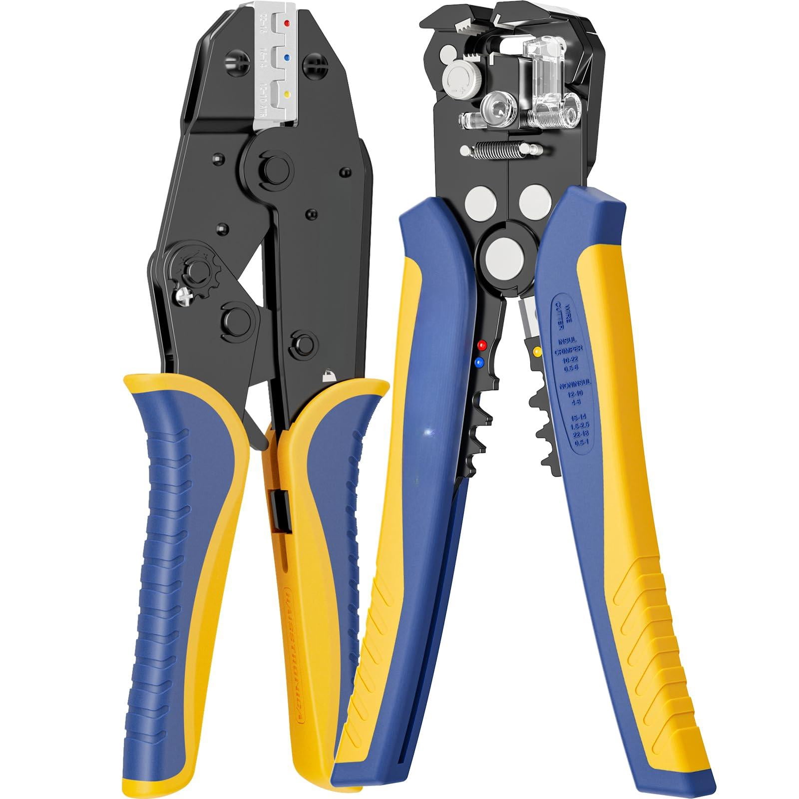 Wire Stripper And Crimping Tool Awg 24-10 Automatic With 22-10 Ratchet Crimper For Heat Shrink Connectors