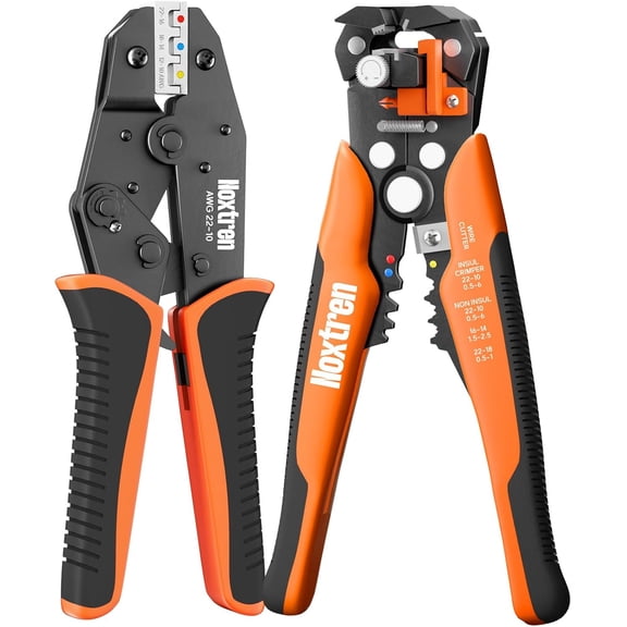 Wire Stripper and Crimping Tool, AWG 24-10 Self-Adjusting Stripper Tool with AWG 22-10 Ratcheting Wire Terminal Crimper for Heat Shrink Wire Connectors