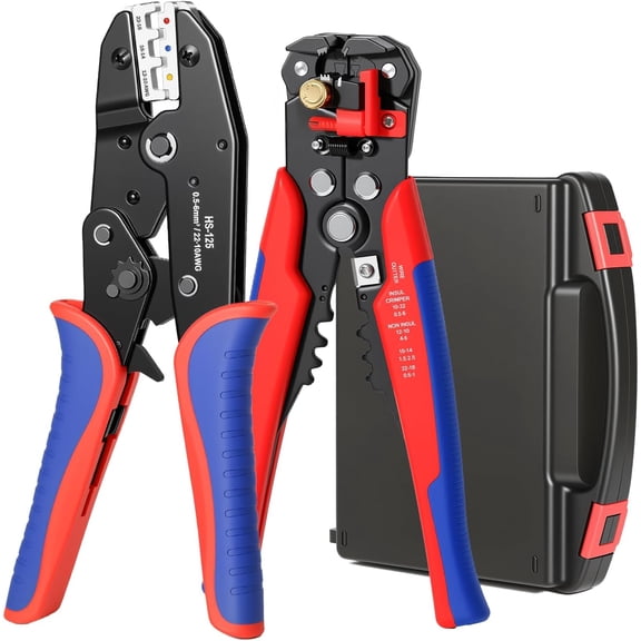 Wire Stripper and Crimping Tool Kit, Self-Adjusting Automatic Wire Stripper Tool for AWG 24-10 with Ratcheting Wire Crimper for Heat Shrink Connectors AWG 22-10