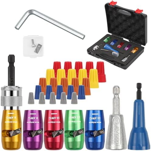 Wire Stripper for Drill, Wire Stripping and Twisting Tool for AWG 14-12-10-8-6 Gauge, Wire Twister Tool for Drill, 8 in 1 Quickly Drill Wire Stripping Professional Electrician Tools Set
