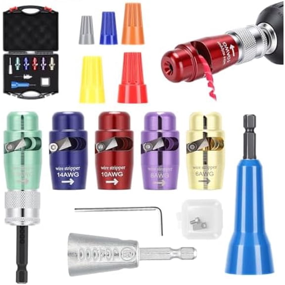 Wire Stripper Kit for Electric Drill, 8 in 1 Wire Stripping Pliers with Twisting Connector, Automatic Wire Stripping Tool, Drill Wire Stripper and Twisting Tool for Professional Electrician