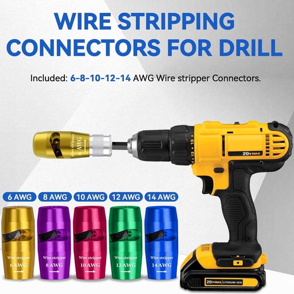 Wire Stripper Tool for Electric Drill - 9 in 1 Professional US Regulations Stripping and Twisting Connectors for 14-12-10-8-6 Gauge AWG Cable, Electrician Tools Gadget Drill Accessories Set Kit