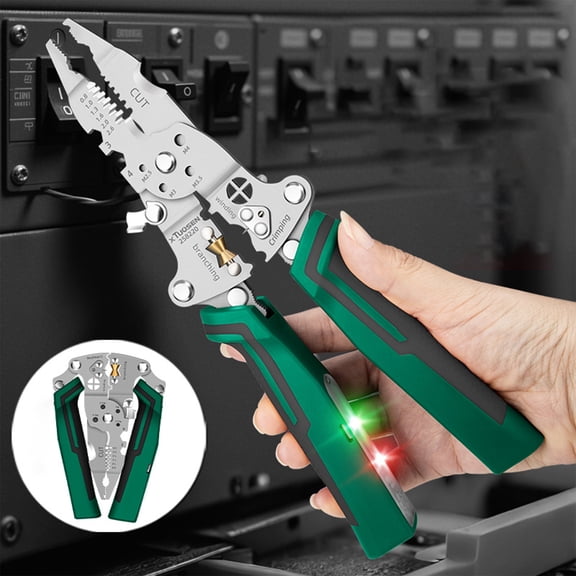Wire Stripper Tool Multifunctional Electrician Pliers with Voltage Tester, Foldable Cable Cutter Stripper, Wire Cutting Stripping Tool B
