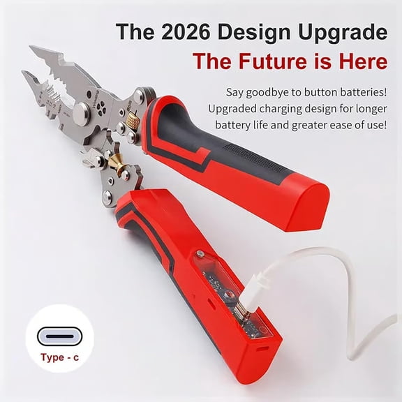 Wire Stripper - USB Rechargeable High-Carbon Steel Pliers with Voltage Tester, Live/Null/Hot Wire Judgment, Cable Scissors, Cutting Pulling Crimping, Audible Flashing Alarms (Red-1 pc)
