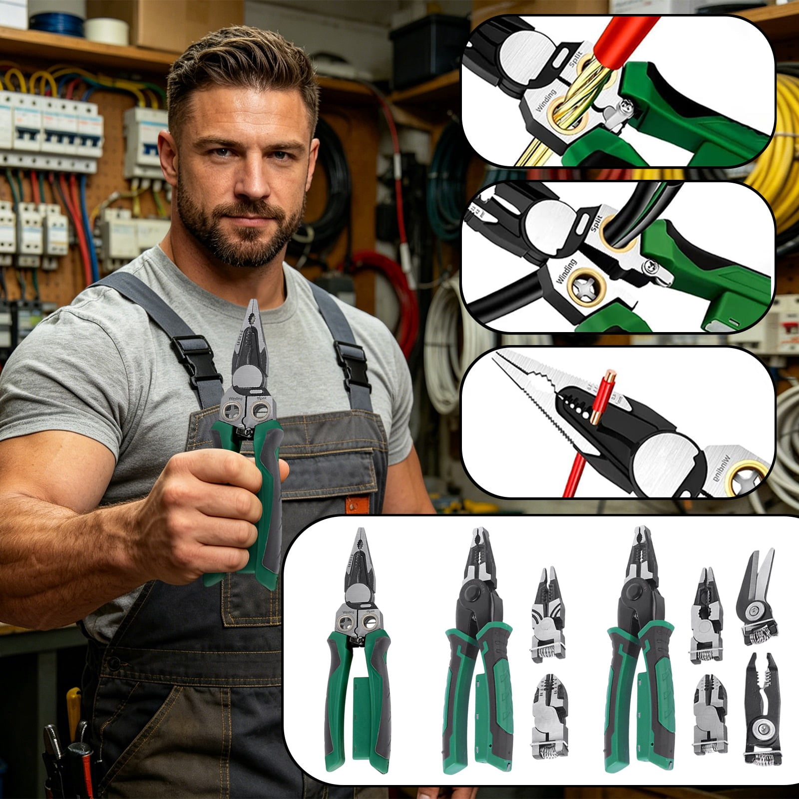Wire Stripper With Voltage Tester, Multi Function Electric Pliers For Cutting And Splitting, Heavy Duty Steel Wire Cutter Tool, 8 In 1 Electrical Pliers