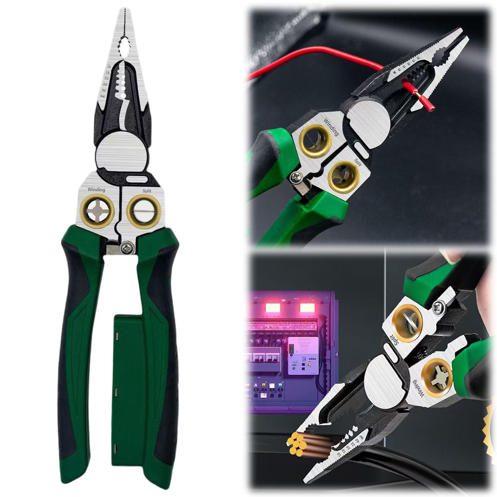 Wire Strippers with Voltage Tester, 8 In 1 Wire Stripping Pliers for Cutting and Pulling, Cable Scissors for Scraping and Pressing Wires with Voltage Test, Wire Stripper Tools for Electrician Work