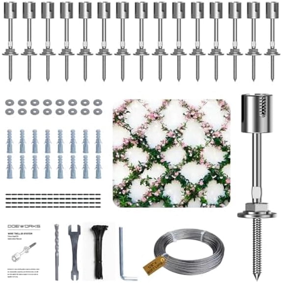 Wire Trellis for Climbing Plants Outdoor, 16 Set Wall Wire Trellis Kit with 1/8 in x 80ft Stainless Steel Cable, Espalier System for Fence and Garden DIY Projects$$Garden & Patio