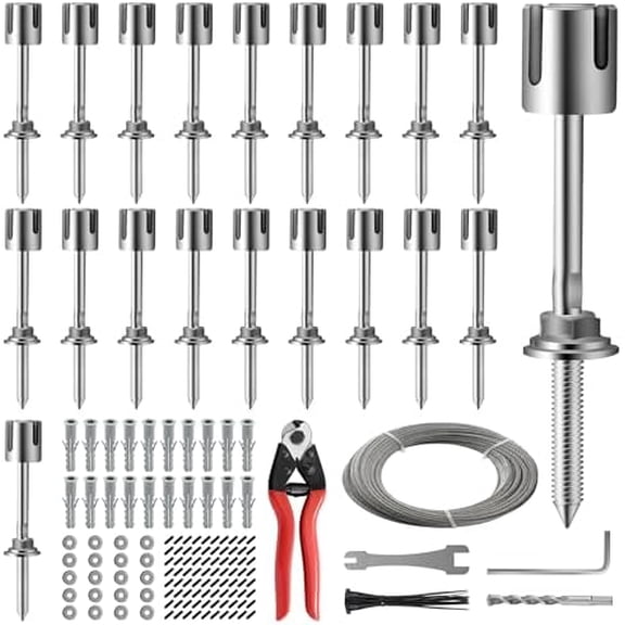Wire Trellis for Climbing Plants Outdoor, 20-Set Wall Wire Trellis Kit with 1/8in x 98ft Stainless Steel Cable & Cutter, T316 Espalier System for Fence and Garden DIY Projects$$Garden & Patio