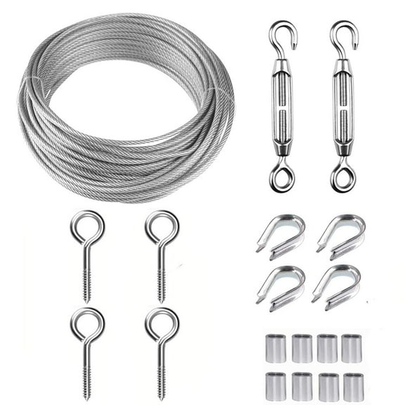 Wire Trellis Kit, 50ft 1/16" Stainless Steel Vinyl Coated Cable Wire Rope, M5 Turnbuckle Tensioner Kit, Steel Cable for Strings Light, Picture Hanging