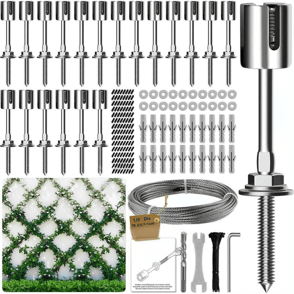 Wire Trellis Kit for Climbing Plants Outdoor 20 Sets with 1/8 Inch x 98 Foot Stainless Steel Cable