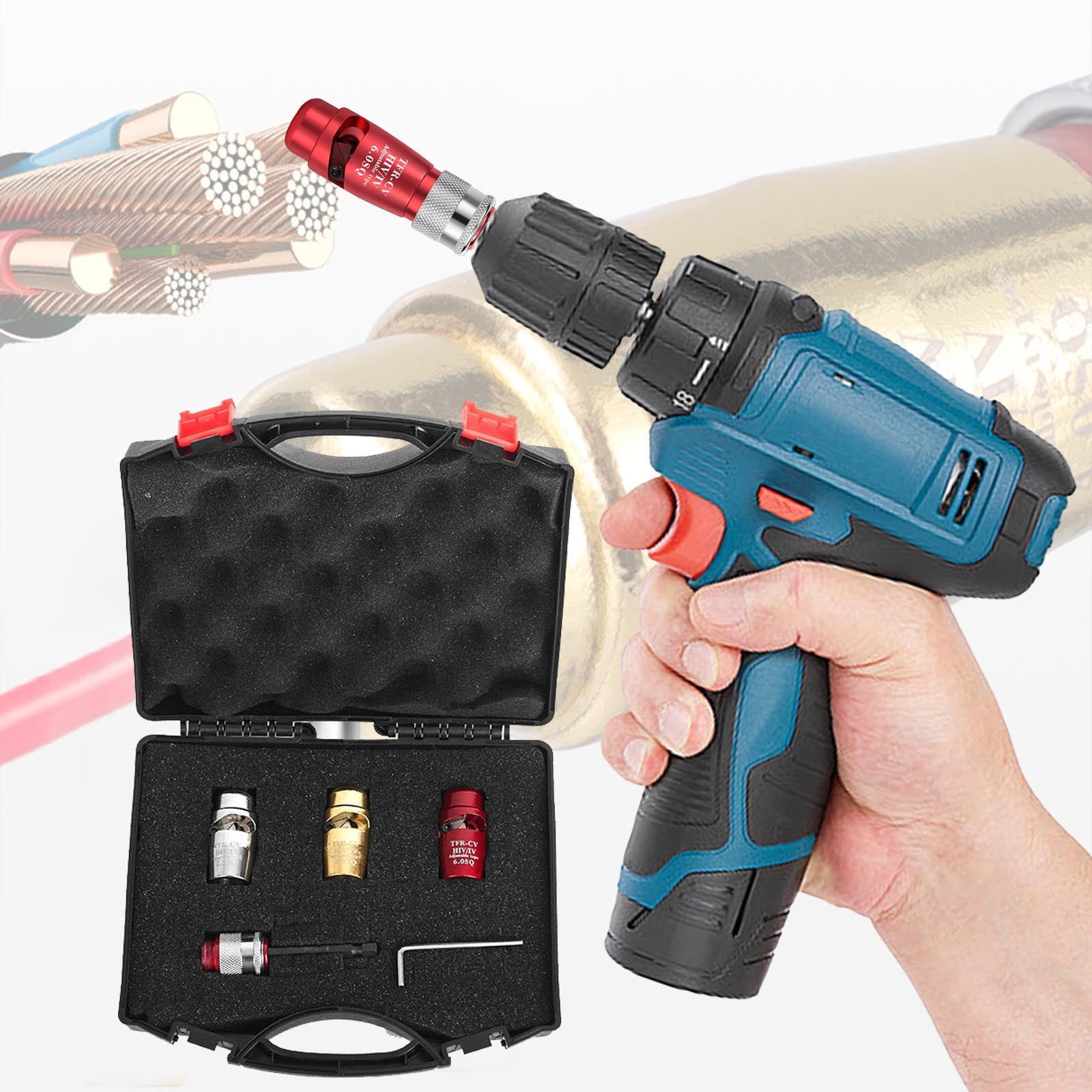 Aluminum Alloy Power Drill Wire Stripper Tool - Strips, Twists & Cuts Wires, Includes Wrench (2.5-6mm²)