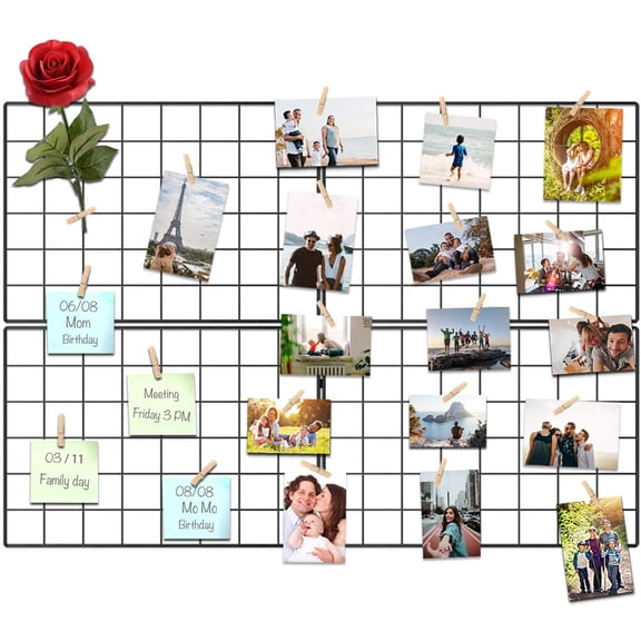 Wire Wall Grid Panel for Photo Display, DIY Iron Picture Frames Collage For Hanging Wall Decor, Foldable Multi Pictures Organizer with 12 Clips, 28'' X 22'' Inch.(2 Pack)