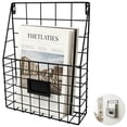 thumbnail image 1 of Metal Wire Wall Mounted Magazine Holder, 10.2 x 2.9 x 14.2 in Iron File Organizer with Tag Slot, Decorative Hanging Storage Rack for Newspapers Documents Home and Office Use, Black, 1 of 9