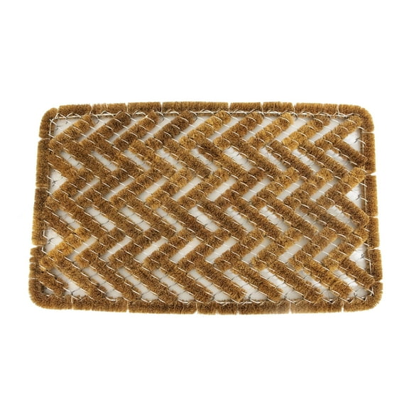 Wire Weave Scraper Door Mat, Basket Weave Floor Doormat, Rectangle in Coconut Fiber, Natural Brown, 18 x 30 Inches