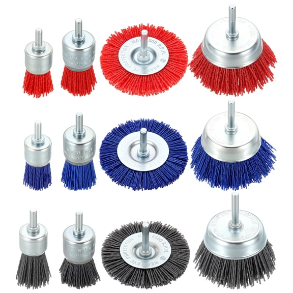 Wire Wheel Cup Brush Set for Drill - 12 Pack - Coarse Nylon Crimping Drill Wire Brush(0.05" Wire Size) - 1/4 Inch Round Shank - Good for Cleaning Rust Paint Abrasive