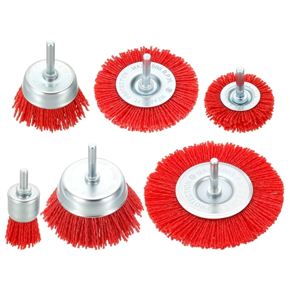 Wire Wheel Cup Brush Set for Drill - 6 Pack - Coarse Nylon Crimping Drill Wire Brush(0.05" Wire Size) - 1/4 Inch Round Shank - Good for Cleaning Rust Paint Abrasive