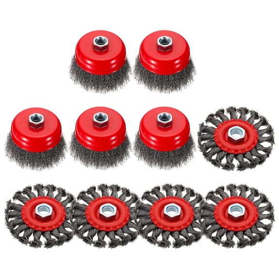 Wire Wheel Cup Brush Set for Grinder - 10 Pcs - Carbon Steel Crimping/Knotted Wire Wheel for Angle Grinder with 5/8"-11 Arbor - Good for Cleaning Rust Paint Abrasive (3"-4" Dia.)