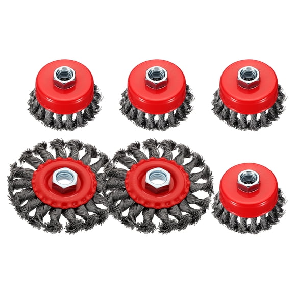 Wire Wheel Cup Brush Set for Grinder - 6 Pcs - Carbon Steel Knotted Wire Wheel for Angle Grinder with 5/8"-11 Arbor - Good for Cleaning Rust Paint Abrasive(3"-4" Dia)