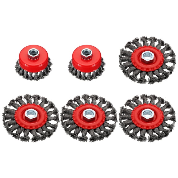 Wire Wheel Cup Brush Set for Grinder - 6 Pcs - Carbon Steel Knotted Wire Wheel for Angle Grinder with 5/8"-11 Arbor - Good for Cleaning Rust Paint Abrasive