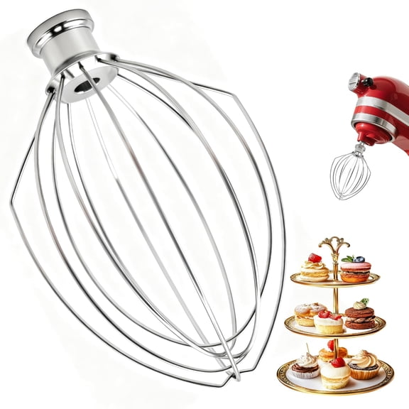 Wire Whip Attachment for 5 Qt Bowl-Lift Mixers, 6-Wire Stainless Whisk Replacement, Heavy-Duty Whip for Beating Eggs, Whipping , Frosting, and Cakes, Dishwasher Safe