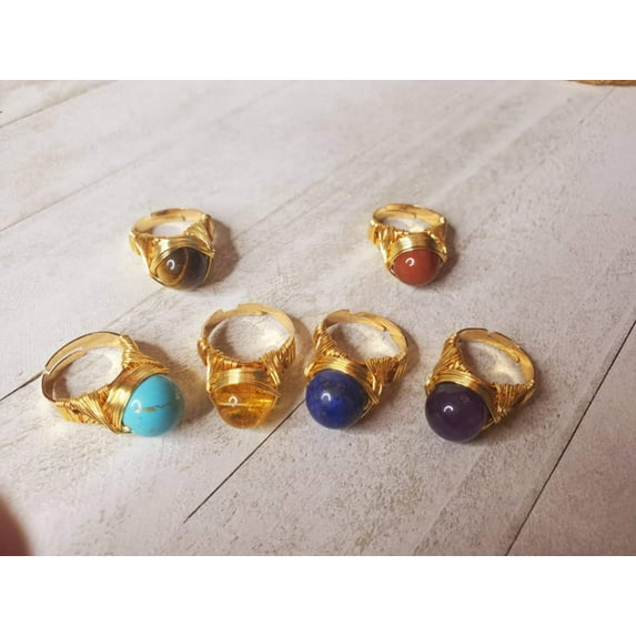 Wire Wrap Healing Crystal Rings (Adjustable)