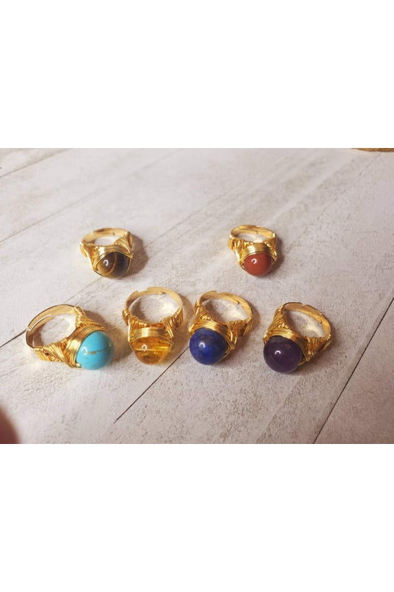 Wire Wrap Healing Crystal Rings (Adjustable)