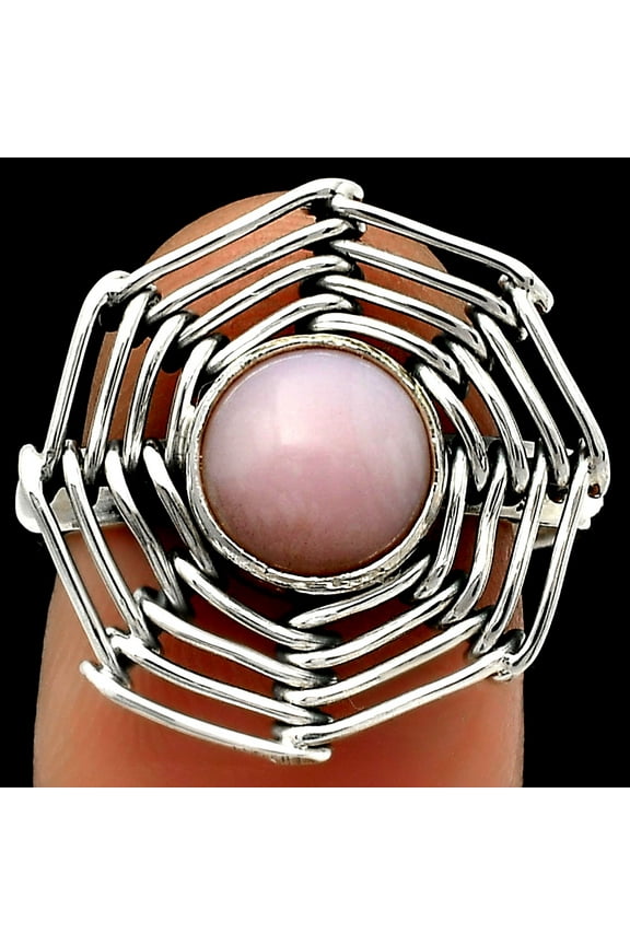Wire Wrap - Pink Opal - Australia 925 Sterling Silver Ring s.9 Jewelry R-1445 SDR168426