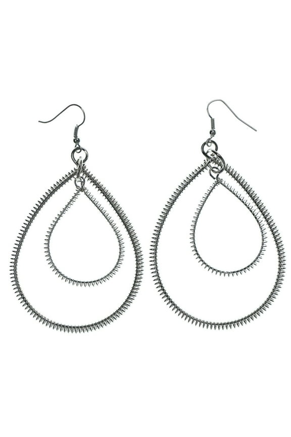 Wire Wrap Spring Dangle-Earrings Silver-Tone