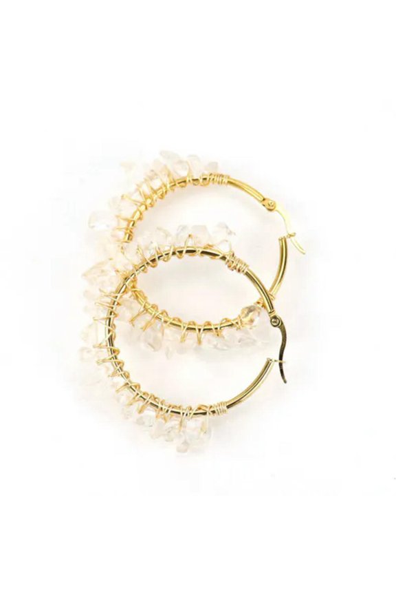 Wire Wrapped Crystal Chips Earrings Natural Stone Gravel Round Circle Jewelry