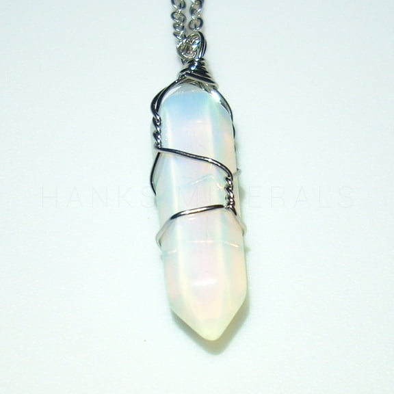 Wire-Wrapped Crystal Necklace Gemstone Pendant with Chain Opalite Onyx Amethyst