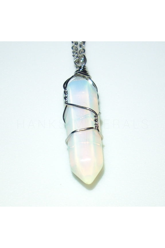 Wire-Wrapped Crystal Necklace Gemstone Pendant with Chain Opalite Onyx Amethyst