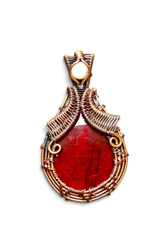 Wire Wrapped Red Flash, Labradorite, Moonstone Necklace Pendants, Copper, 2.5 Inch