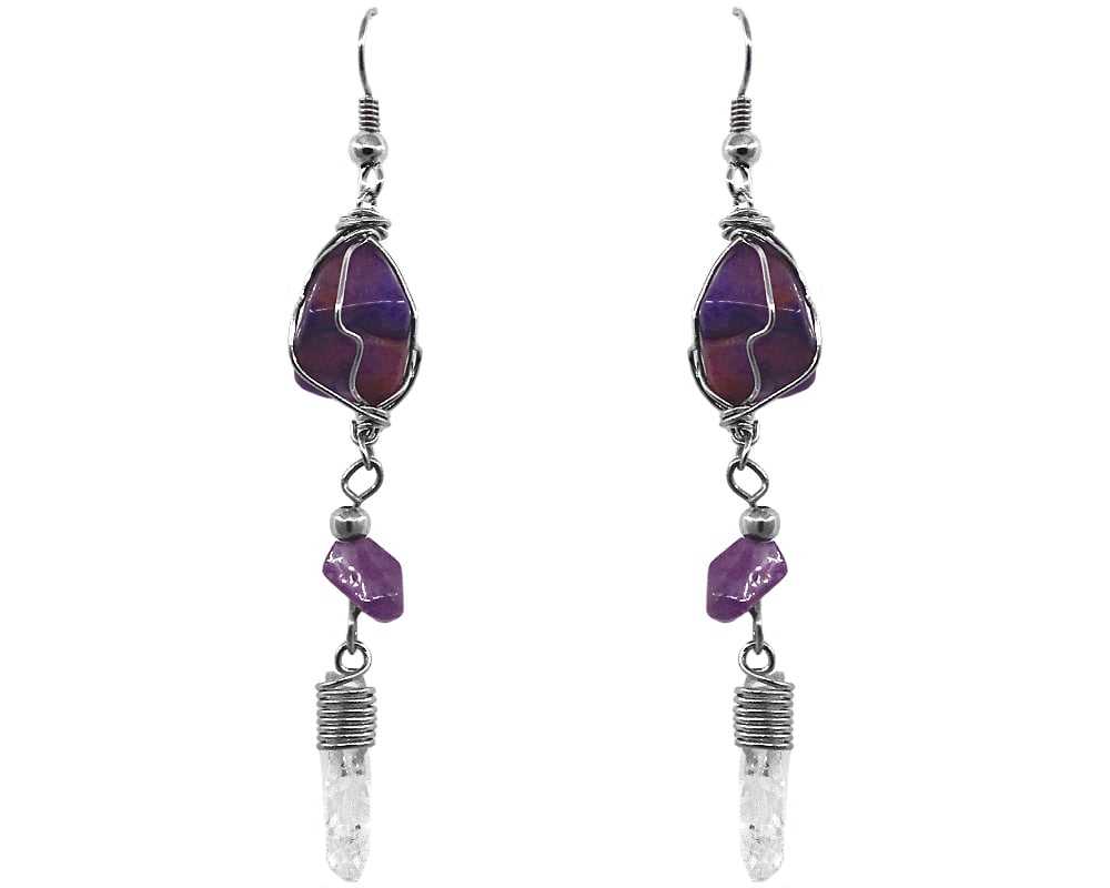 Wire Wrapped Tumbled Healing Stone Long Clear Quartz Crystal Point