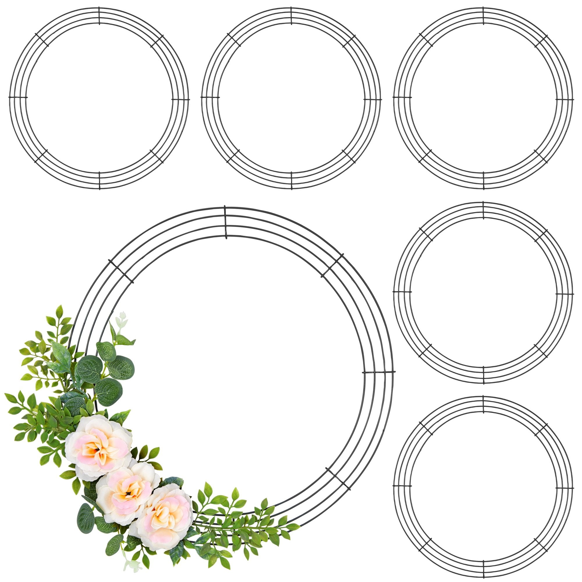Bright Creations 14 inch Metal Wreath Frame 6 Pack Wire Round Rings for Christmas & Floral Decoration (Green)