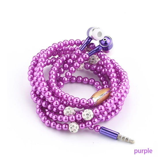 Wire-controlled In-ear Headphones With Mic Pearl Necklace Rhinestone Earphones Compatible For Samsung XiaomiPhones
