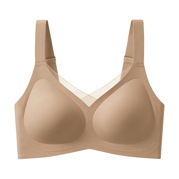 Wire-free V-neck Mesh Comfortable Soft Support T-shirt Bra Plus Size Cup