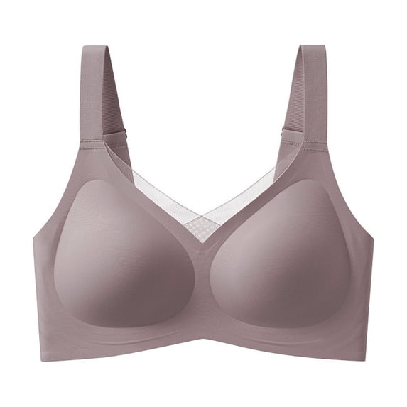 Wire-free V-neck Mesh Comfortable Soft Support T-shirt Bra Plus Size Cup