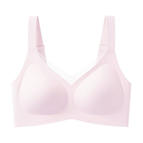 Wire-free V-neck Mesh Comfortable Soft Support T-shirt Bra Plus Size Cup