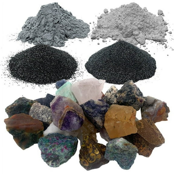 WireJewelry Asia Rock Tumbler Refill Kit - 1.5 Lbs. of Asia Stone Mix and 1 Batch of 4 Step Abrasive Grit and Polish