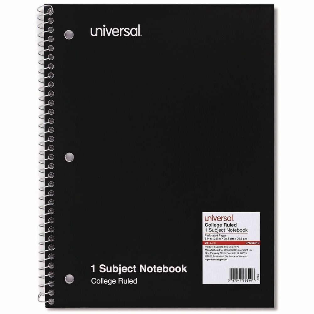 Universal 1 Sub. Wirebound Notebook 10 1/2 x 8 College Rule 70 Sheets ...