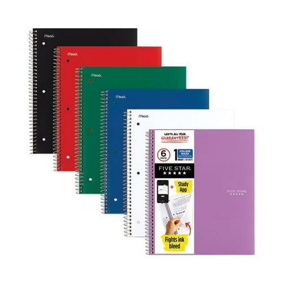 Wirebound Notebook, 1 Subject, Medium/College Rule, Randomly Assorted Covers, 11 x 8.5, 100 Sheets, 6/Pack | Bundle of 2 Packs