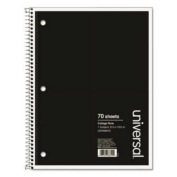 Wirebound Notebook, 1 Subject, Medium/college Rule, Black Cover, 10.5 X 8, 70 Sheets | Bundle of 2 Each