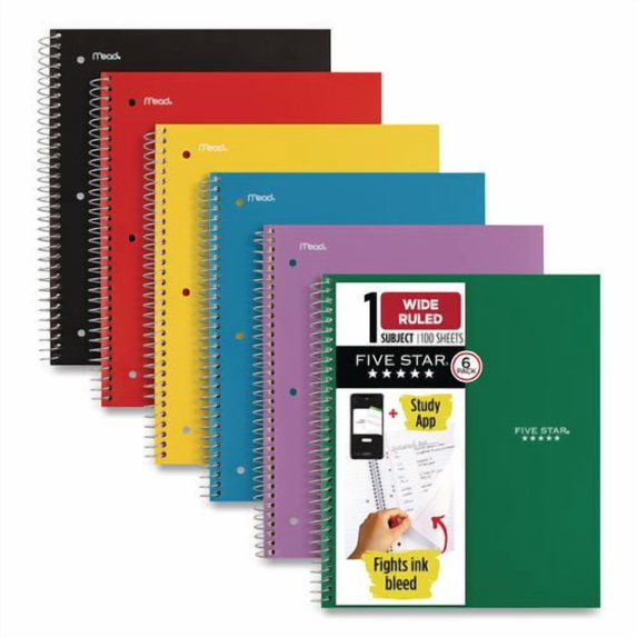 Wirebound Notebook, 1-Subject, Wide/Legal Rule, Assorted Cover Colors, (100) 10.5 x 8 Sheets, 6/Pack | Bundle of 2