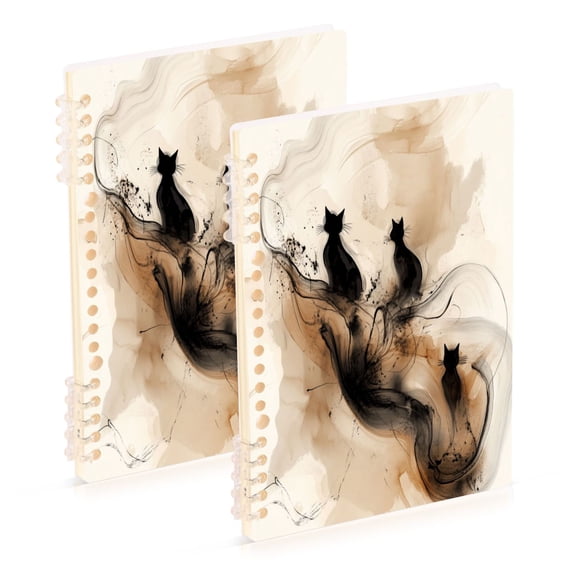 Wirebound Notebook Hardcover Spiral Notebooks Beige and Black Swirling Shapes, 60 Pages, 80 GSM, 5.7 x 8.3in