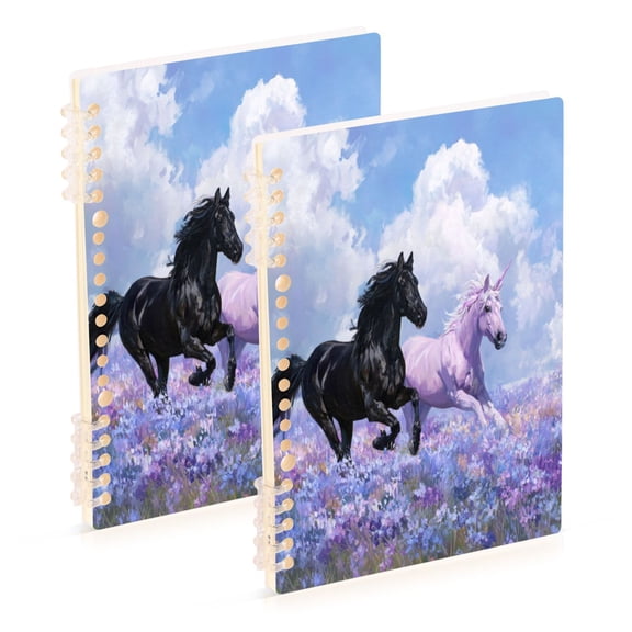 Wirebound Notebook Hardcover Spiral Notebooks Black Horse and Pink Unicorn, 60 Pages, 80 GSM, 5.7 x 8.3in