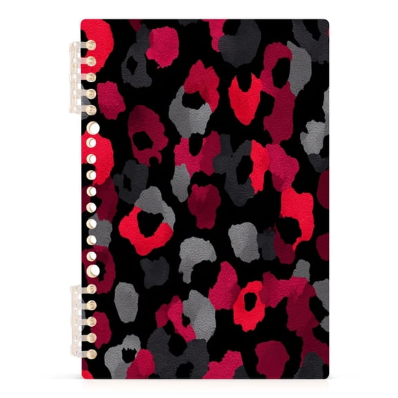 Wirebound Notebook Hardcover Spiral Notebooks Black and Red Leopard Print, 60 Pages, 80 GSM, 5.7 x 8.3in