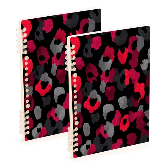 Wirebound Notebook Hardcover Spiral Notebooks Black and Red Leopard Print, 60 Pages, 80 GSM, 5.7 x 8.3in