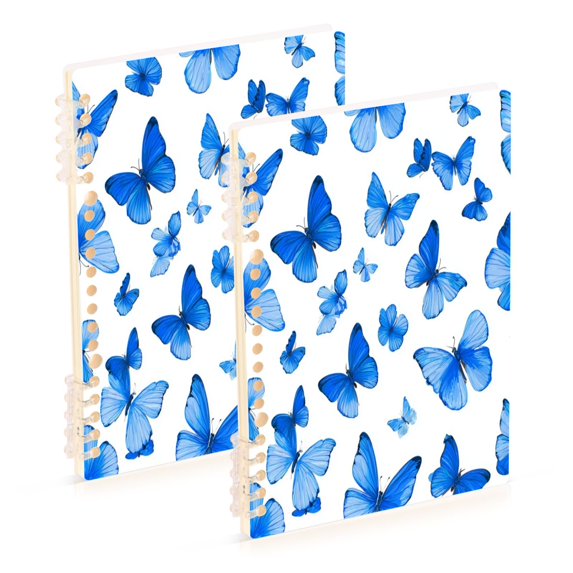 Wirebound Notebook Hardcover Spiral Notebooks Blue Butterfly Pattern, 60 Pages, 80 GSM, 5.7 x 8.3in