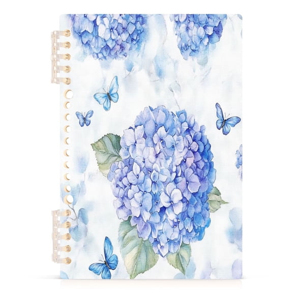 Wirebound Notebook Hardcover Spiral Notebooks Blue Hydrangea Pattern, 60 Pages, 80 GSM, 5.7 x 8.3in